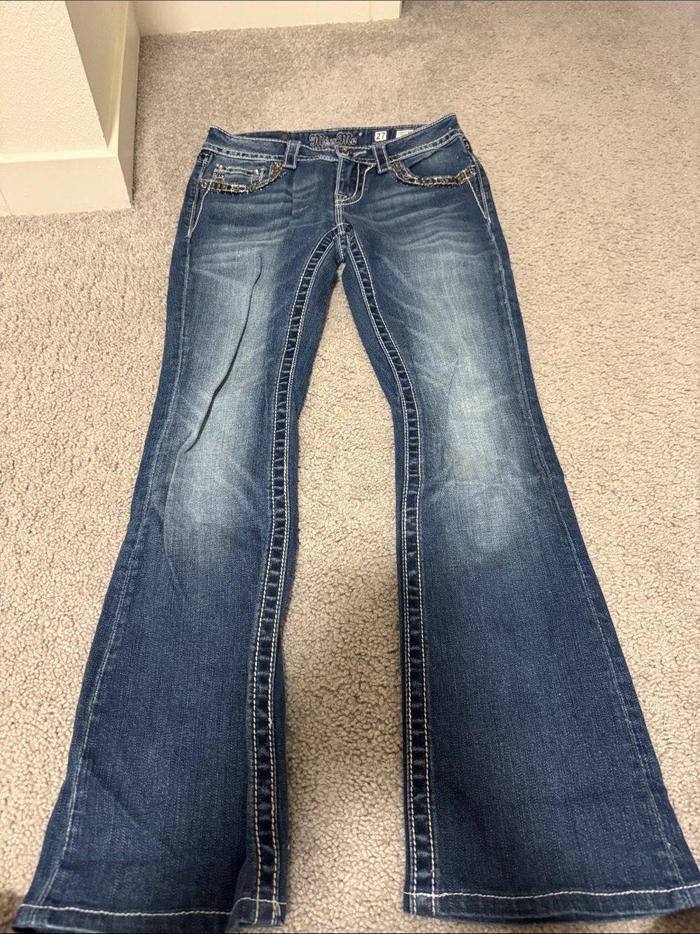 Miss Me Blue Bootcut Jeans with Contrast Stitching - Picture 1 of 4